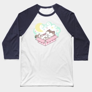 Sleepy Cat in Cardboard Box Cute Pastel Kawaii Baseball T-Shirt